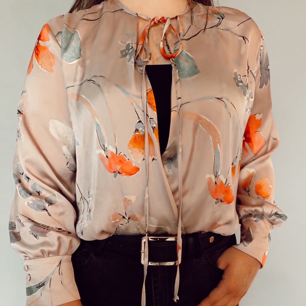 Floral Pink Silk Long Sleeve Body Suit